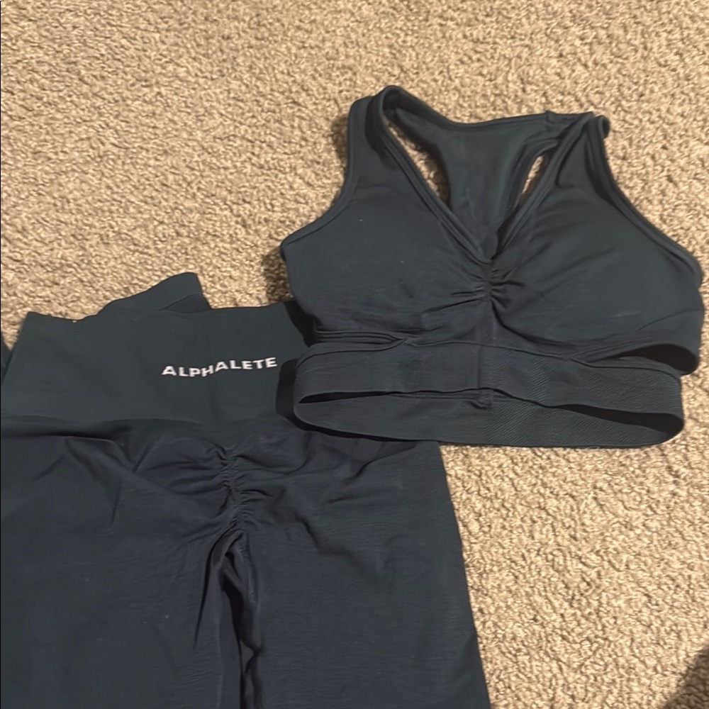 Alphalete Women's Dark Blue Sports Bra and Leggings Set